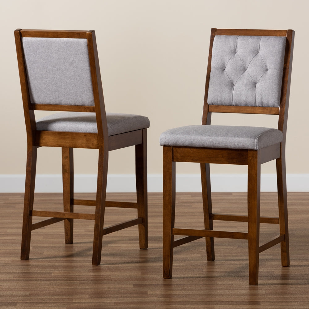 Gideon Set of 2 Walnut Brown & Grey Bar Stools–Modern Design