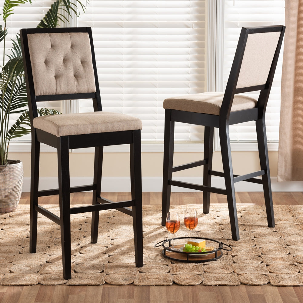 Gideon Set of 2 Dark Brown & Sand Bar Stools – Modern Design