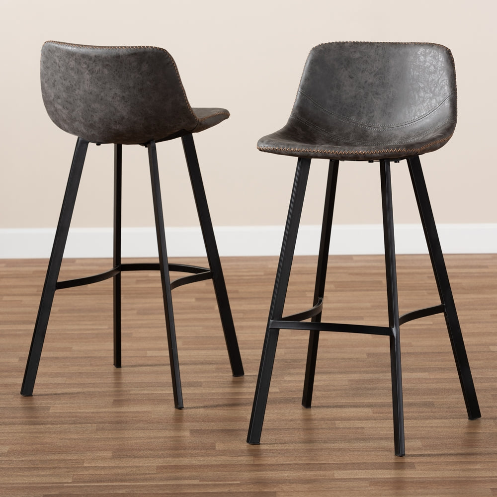 Tani Set of 2 Stitched Grey Bar Stools – Industrial Design