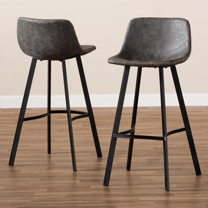 Tani Set of 2 Stitched Grey Bar Stools – Industrial Design
