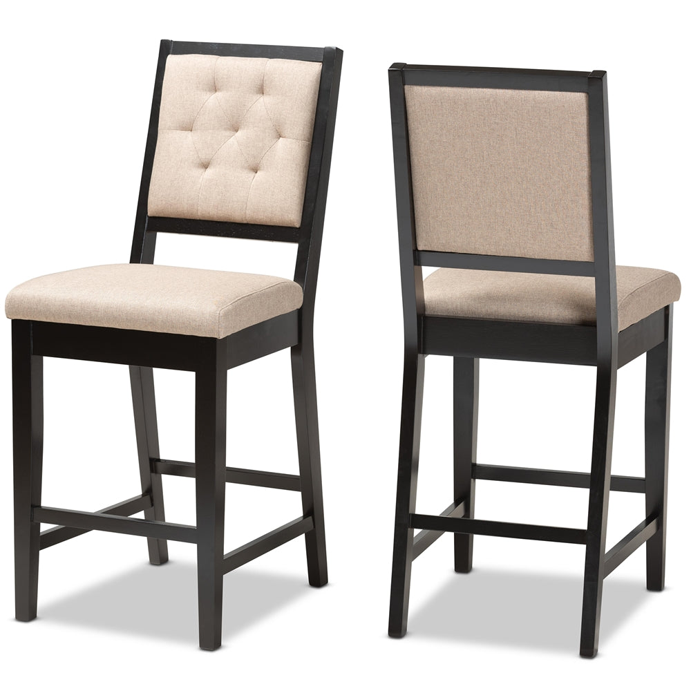 Gideon Set of 2 Dark Brown & Sand Bar Stools – Modern Design