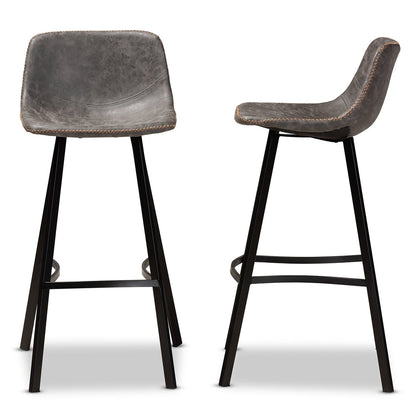 Tani Set of 2 Stitched Grey Bar Stools – Industrial Design