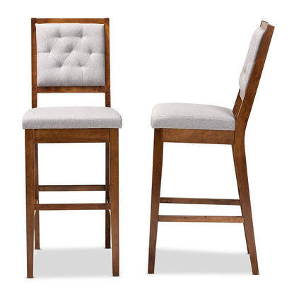 Gideon Set of 2 Walnut Brown & Grey Bar Stools–Modern Design