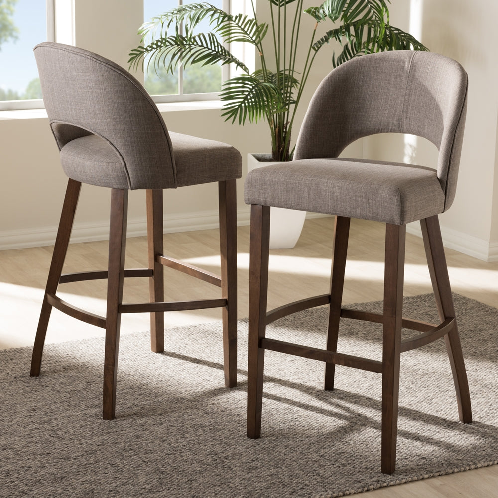 Set of 2 Melrose Light Grey Upholstery with Walnut Wood