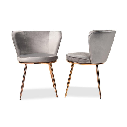 Farah Set of 2 Luxe Grey Velvet Dining Chairs