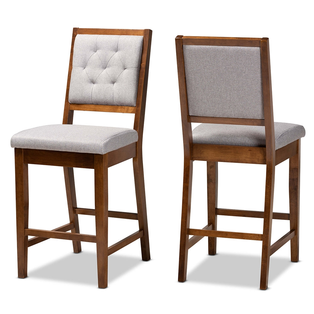 Gideon Set of 2 Walnut Brown & Grey Bar Stools–Modern Design