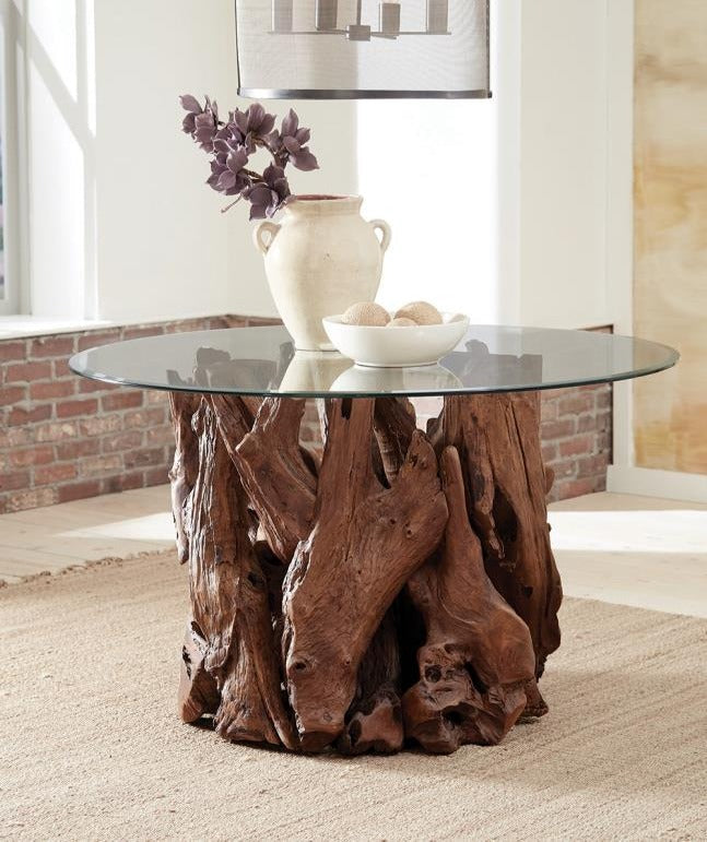 Asbury Round Dining Table – Natural Teak Wood Base