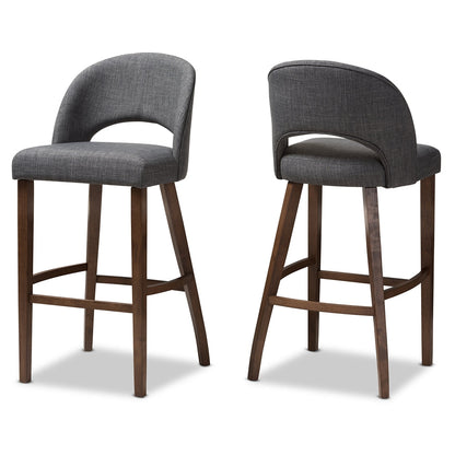 Melrose Dark Grey Walnut Bar Stools – Set of 2, Mid-Century