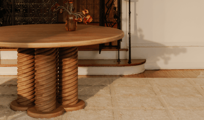 Treccia 60 Round Dining Table – Solid Oak & Iron Pedestal