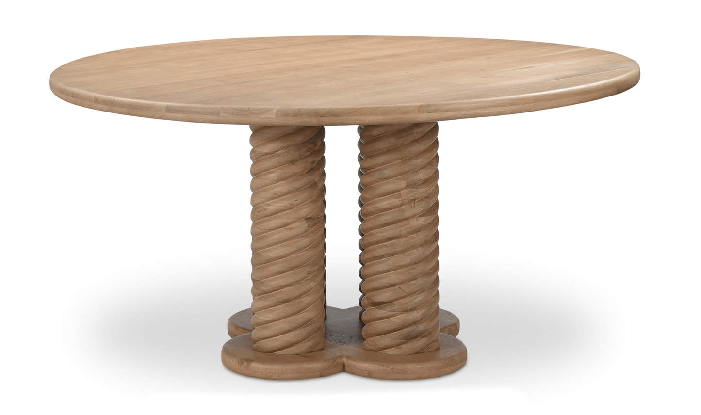 Treccia 60 Round Dining Table – Solid Oak & Iron Pedestal