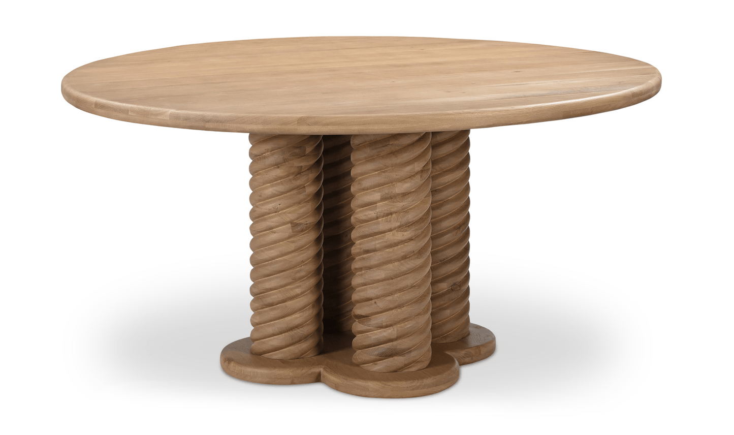 Treccia 60 Round Dining Table – Solid Oak & Iron Pedestal