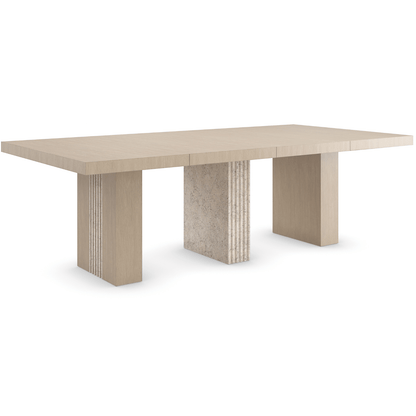 Unity Light Dining Table – Sun Drenched Oak, Travertine Base