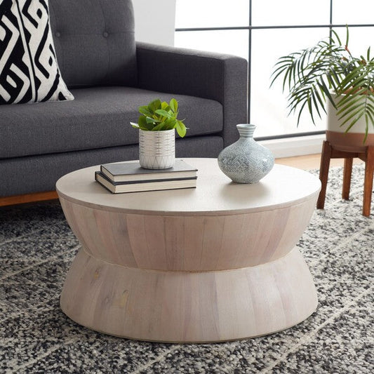 Alecto Round Coffee Table – White Wash, 30 Modern Design