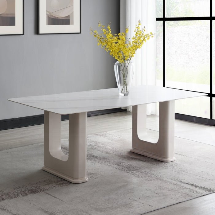 Kalam Rectangular Ceramic Dining Table – Beige Finish