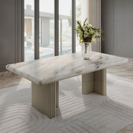 Charity Rectangular Marble Dining Table – Gray Oak Finish