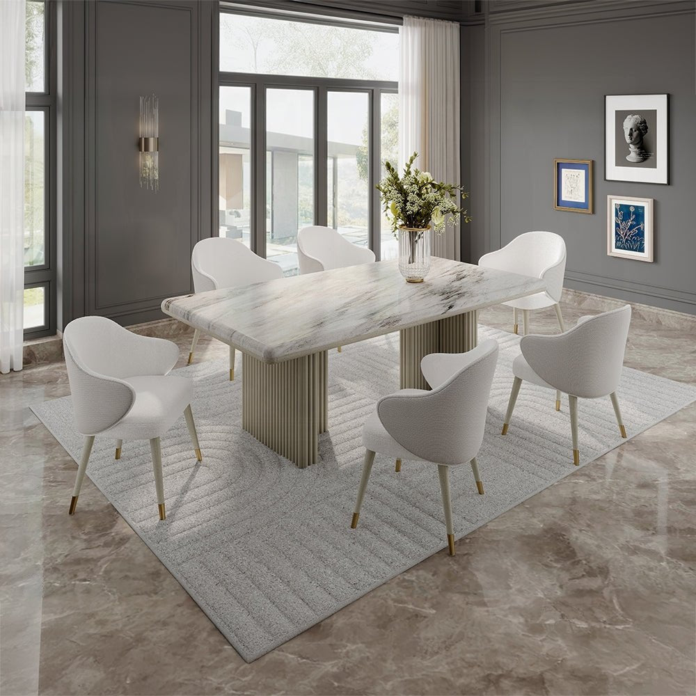 Charity Rectangular Marble Dining Table – Gray Oak Finish