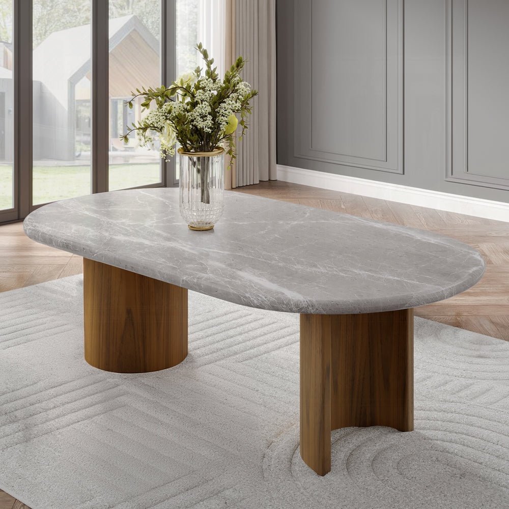 Darcy Oval Marble Dining Table – Elegant Double Pedestal
