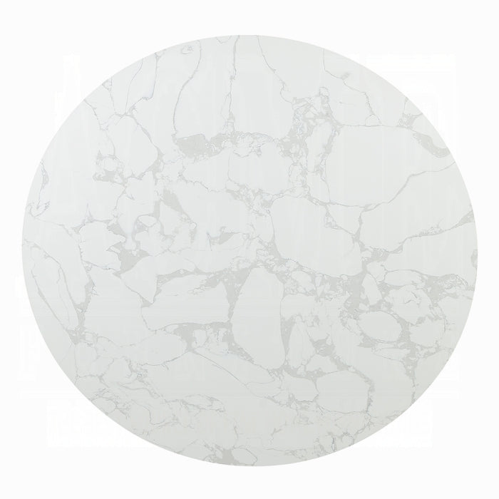 Clayten Round Dining Table – White Marble Top, Espresso Base