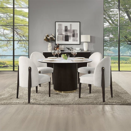 Clayten Round Dining Table – White Marble Top, Espresso Base
