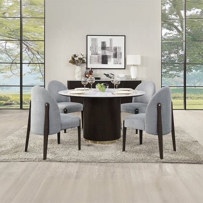 Clayten Round Dining Table – White Marble Top, Espresso Base