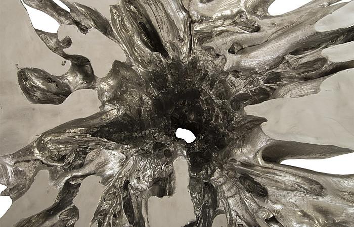 Silver Leaf Abyss Cast Root Coffee Table with Glass Top