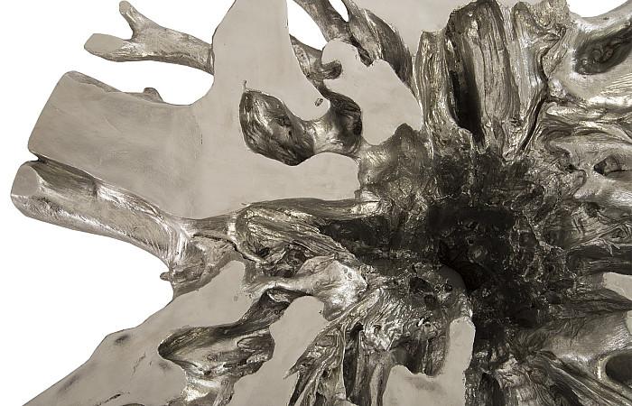 Silver Leaf Abyss Cast Root Coffee Table with Glass Top