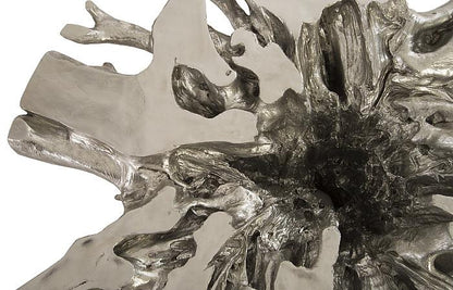 Silver Leaf Abyss Cast Root Coffee Table with Glass Top