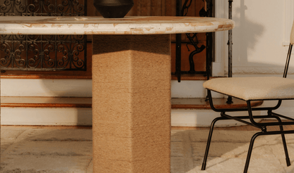 Sartoria Breccia Marble Dining Table – Jute-Wrapped Base