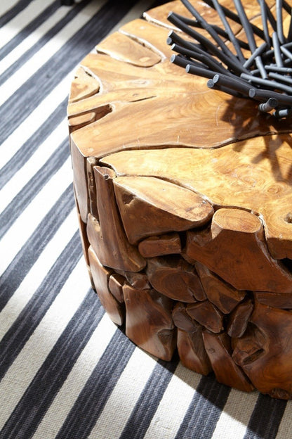 Teak Chunk Round Coffee Table – 36″ Reclaimed Wood
