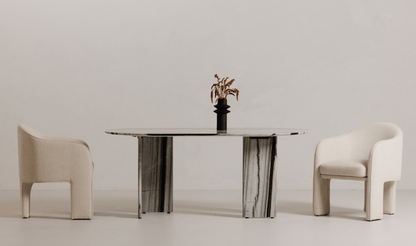 Celia Dining Table – Panda Marble Oval with Geometric Base