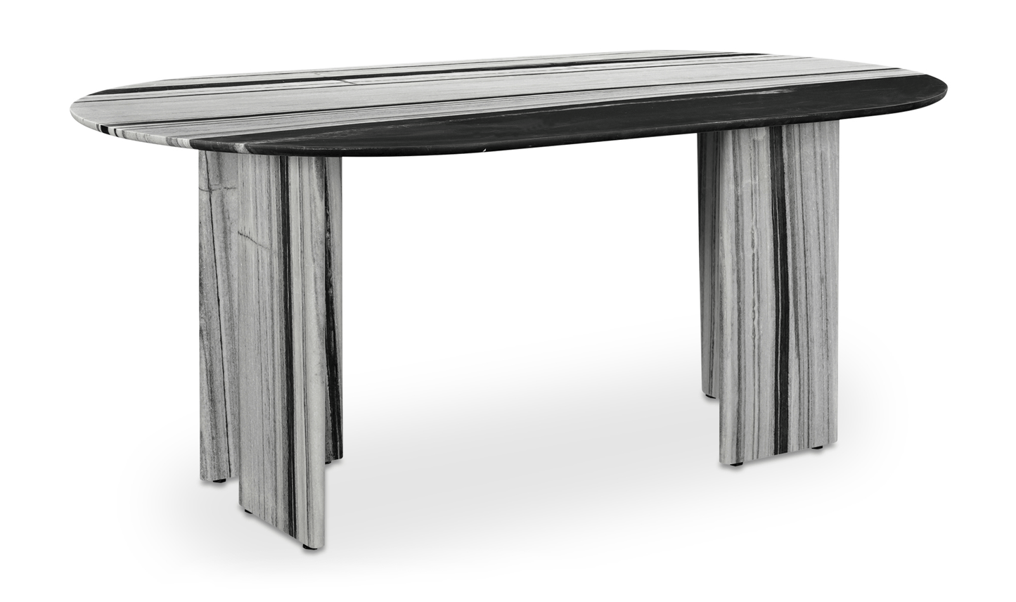 Celia Dining Table – Panda Marble Oval with Geometric Base