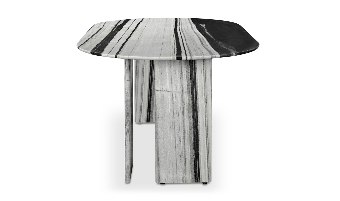 Celia Dining Table – Panda Marble Oval with Geometric Base