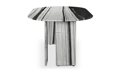 Celia Dining Table – Panda Marble Oval with Geometric Base