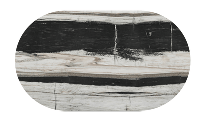 Celia Dining Table – Panda Marble Oval with Geometric Base