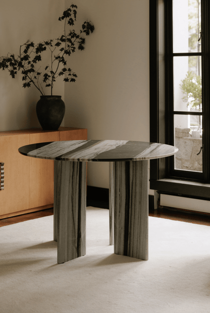 Celia Round Dining Table in White Panda Marble