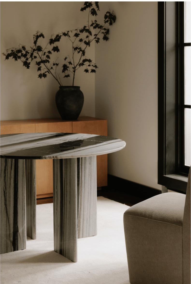Celia Round Dining Table in White Panda Marble