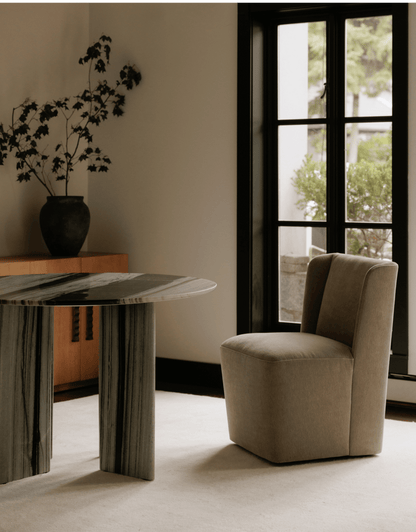 Celia Round Dining Table in White Panda Marble