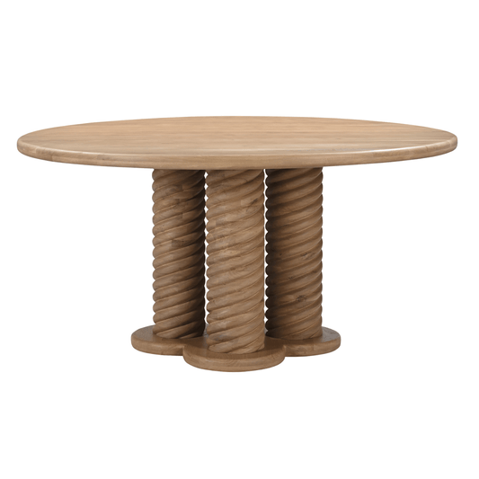 Treccia 60 Round Dining Table – Solid Oak & Iron Pedestal