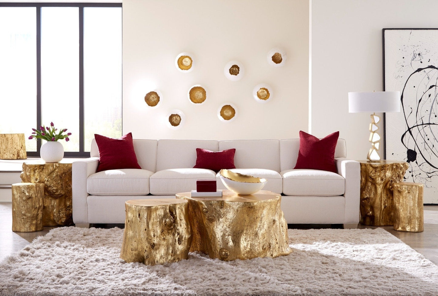 Log Coffee Table in Gold Leaf – Modern Organic 36″