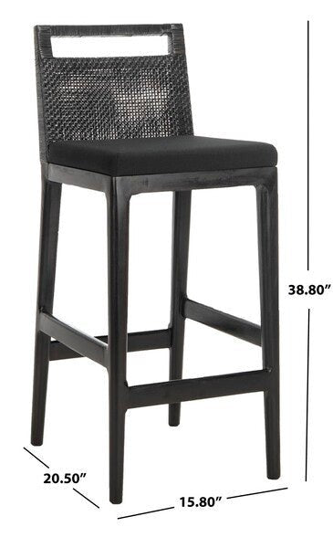 Darin II Bar Stool with Brown Rattan & Black Polyacrylic