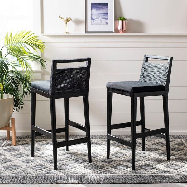 Darin II Bar Stool with Brown Rattan & Black Polyacrylic
