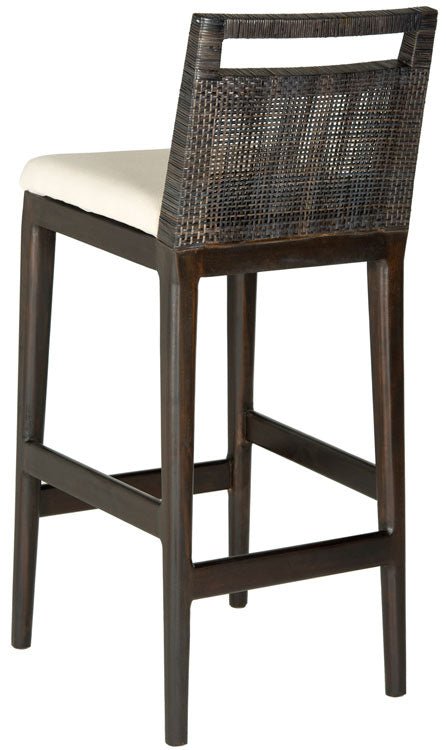 Darin Bar Stool with Brown Rattan & White Cotton Cushion