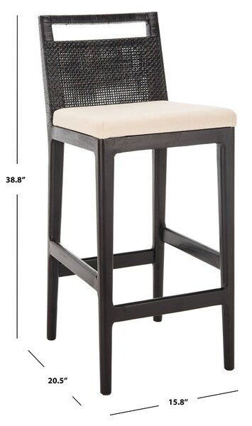 Darin Bar Stool with Brown Rattan & White Cotton Cushion