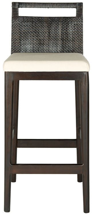 Darin Bar Stool with Brown Rattan & White Cotton Cushion