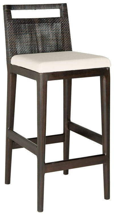 Darin Bar Stool with Brown Rattan & White Cotton Cushion