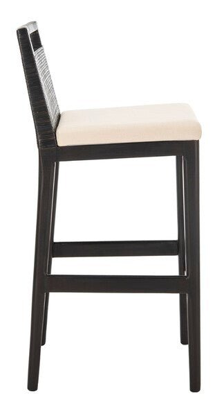 Darin Bar Stool with Brown Rattan & White Cotton Cushion