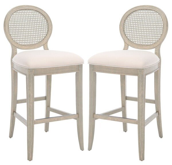 Karlee Rustic Grey Rattan Back Bar Stool Set of 2 – 43.5H