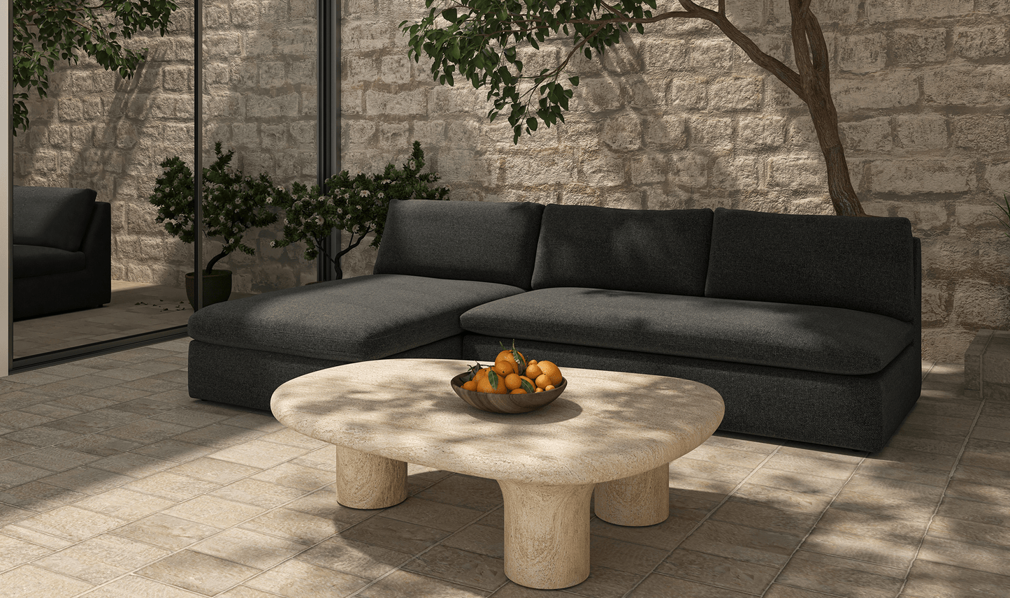 Warby Faux Travertine Outdoor Coffee Table Cement 55