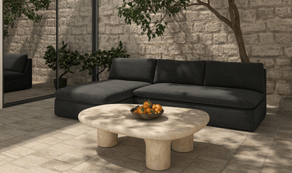 Warby Faux Travertine Outdoor Coffee Table Cement 55