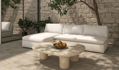 Warby Faux Travertine Outdoor Coffee Table Cement 55